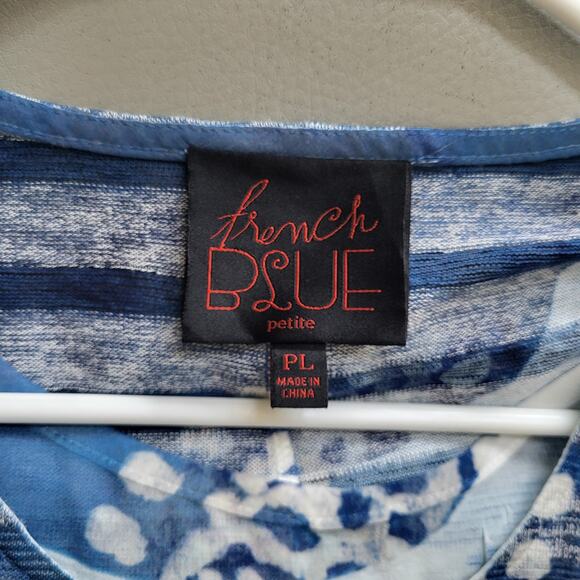 French Blue T Shirt Womens Size Petite Large Floral Stripe Short Sleeve Summer - Picture 3 of 11